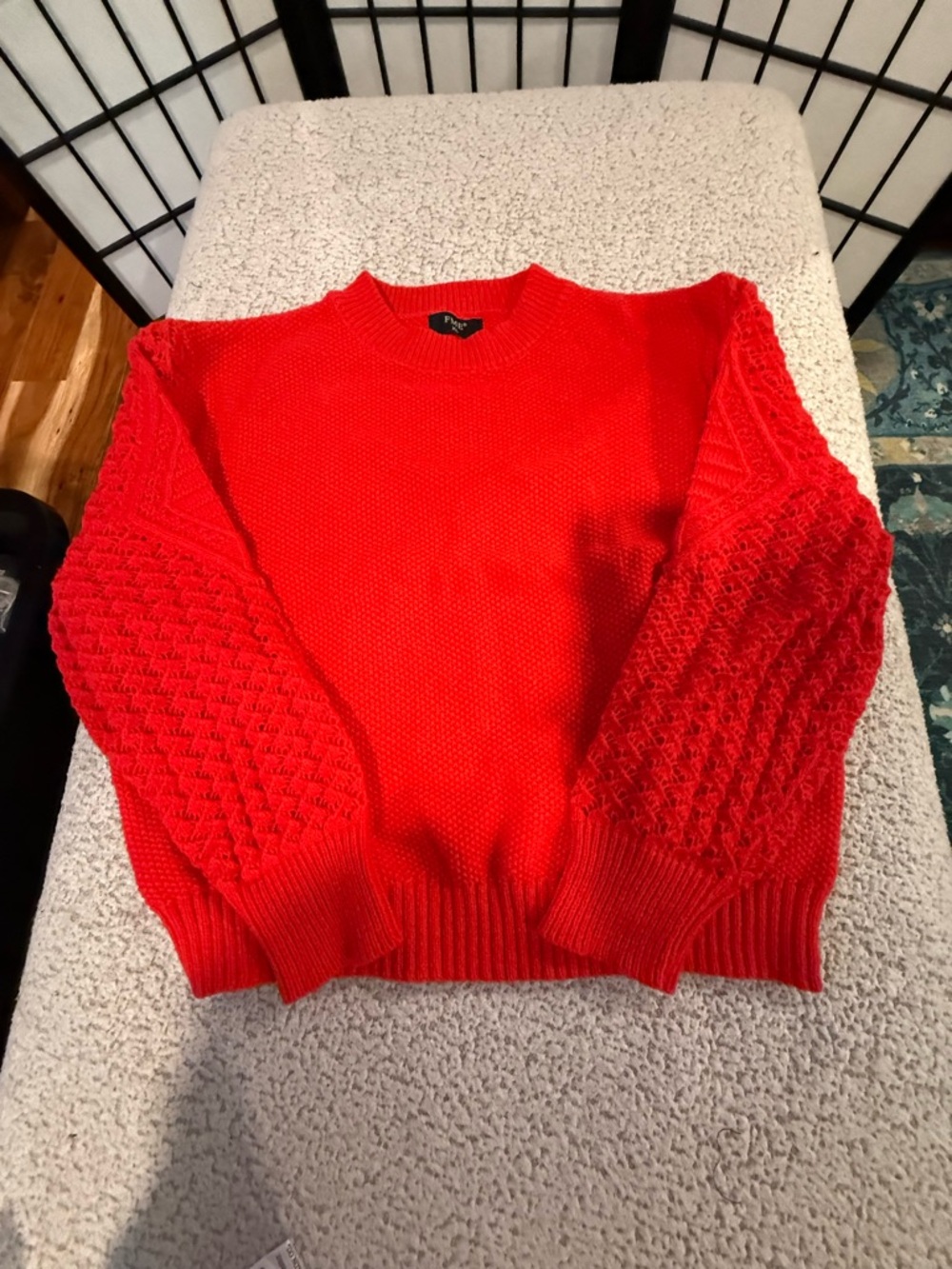 NWOT Red Textured Knit Sweater | Balloon Sleeve | Cozy Chunky | Size XL - Picture 2 of 4